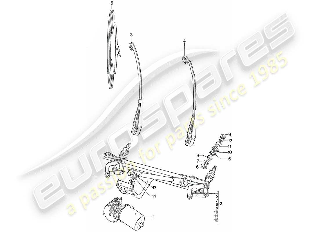 porsche 911 (1986) windscreen wiper system part diagram