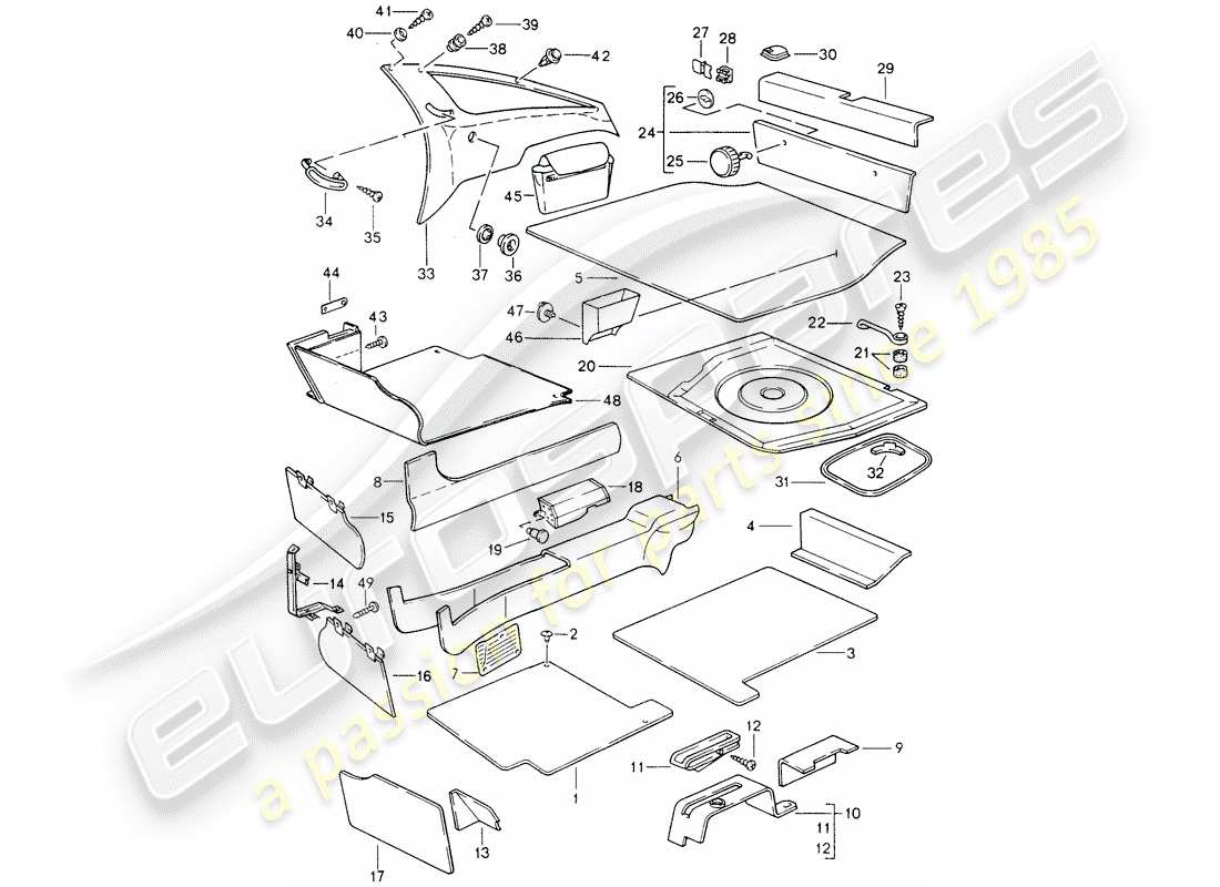 porsche 928 (1992) trims part diagram