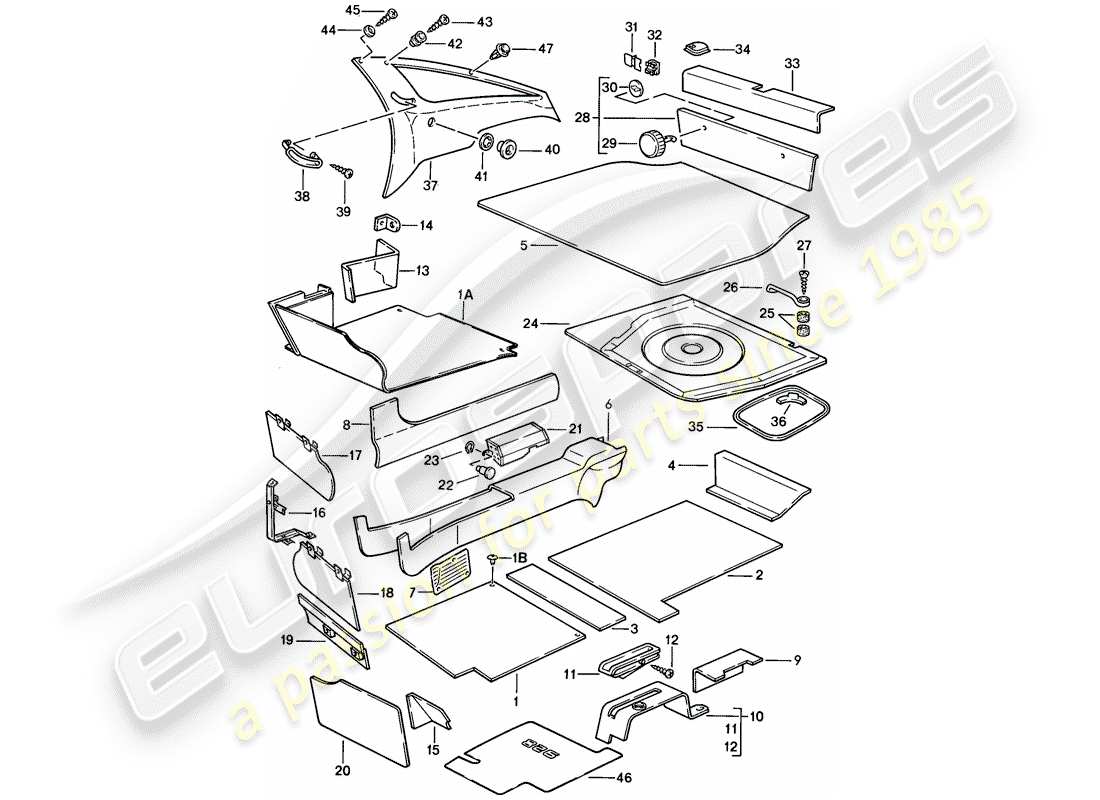 porsche 928 (1983) trims part diagram