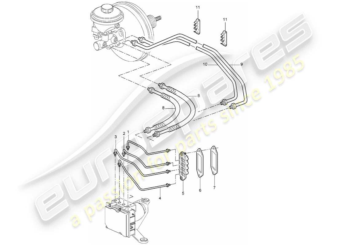 porsche boxster 987 (2008) brake lines part diagram