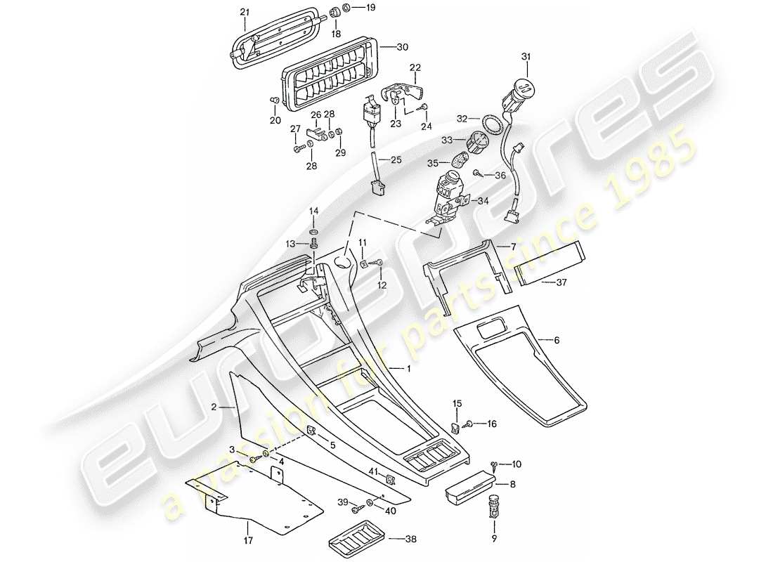 porsche 928 (1987) center console part diagram