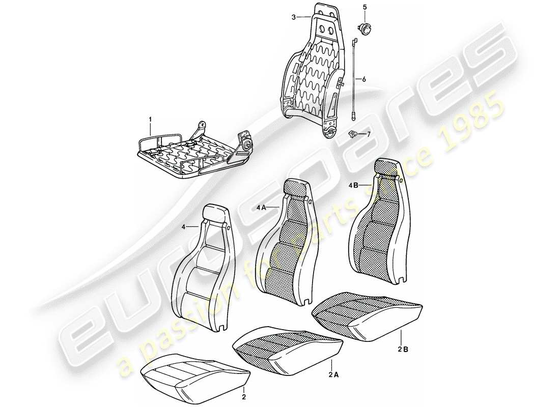 porsche 928 (1983) front seat - single parts - d >> - mj 1984 part diagram