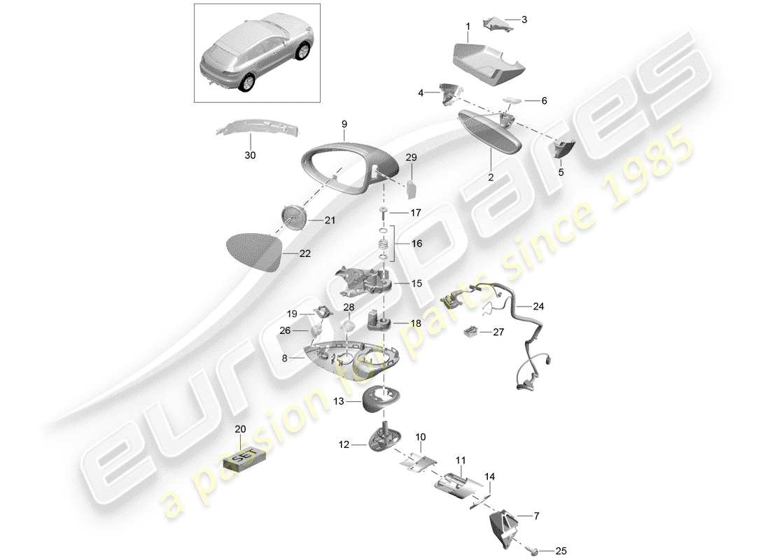 porsche macan (2016) rear view mirror inner part diagram