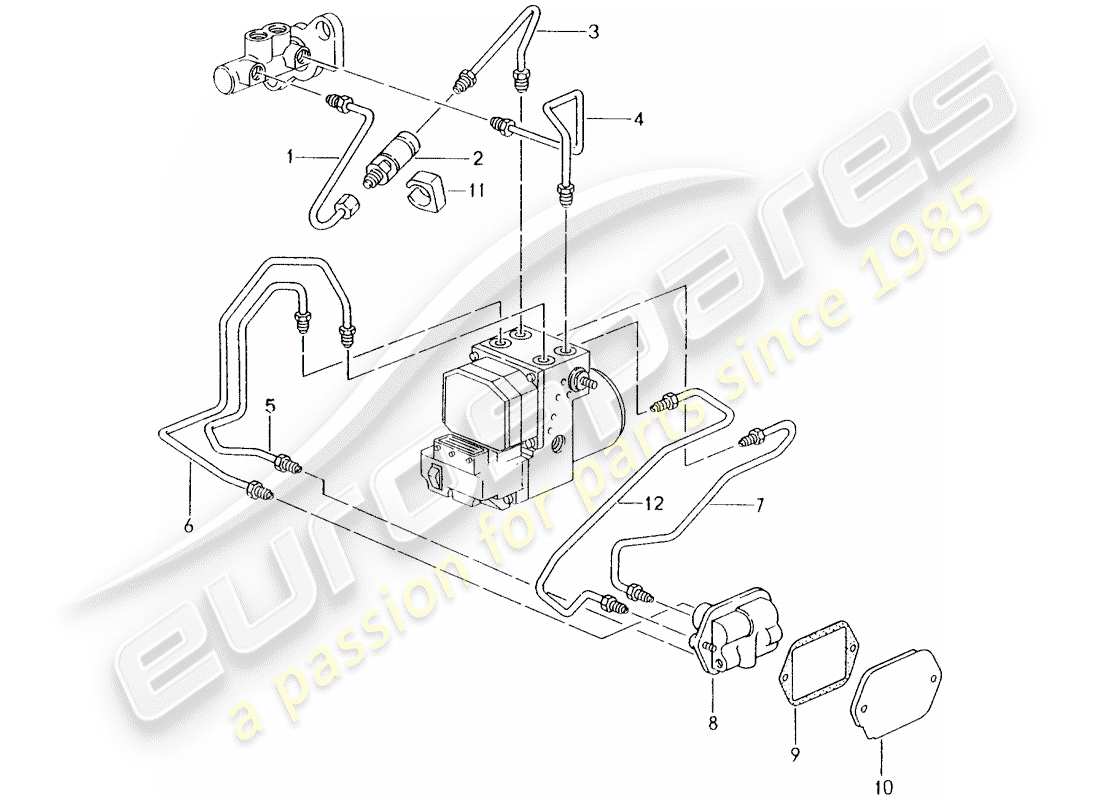 porsche 996 (1999) brake line - front end part diagram