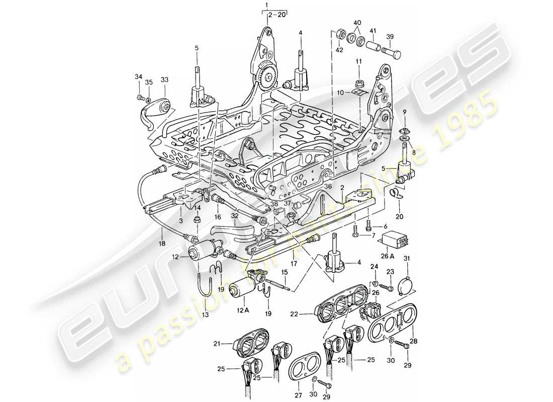 porsche 959 (1988) sports seat - frame for seat part diagram