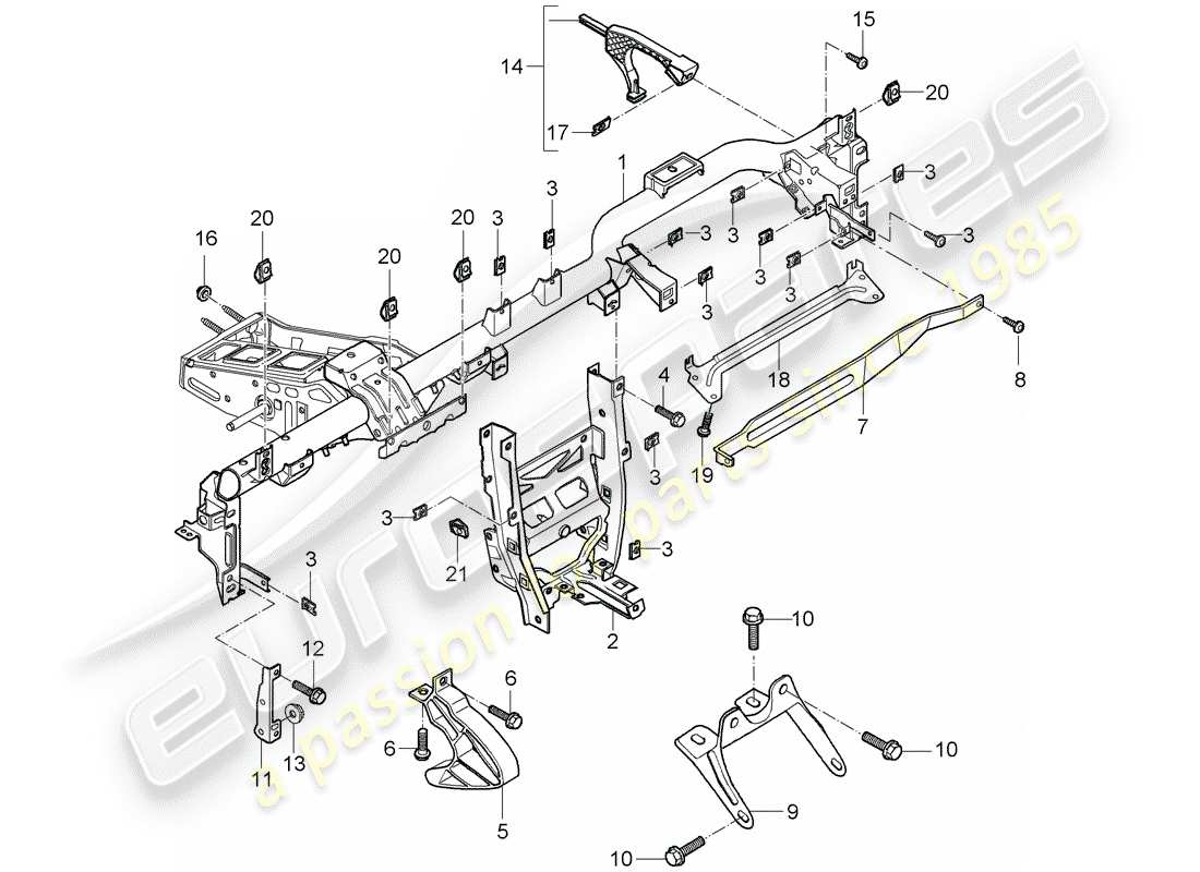 porsche cayman 987 (2006) retaining frame part diagram