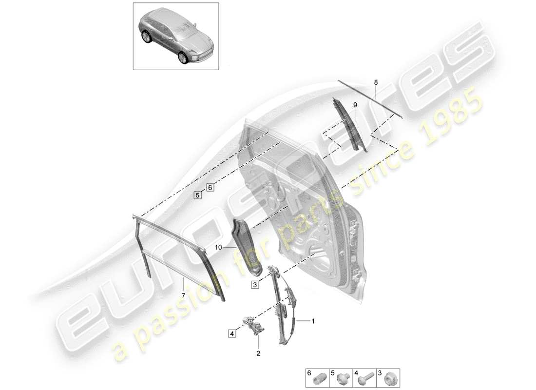 porsche macan (2020) window regulator part diagram