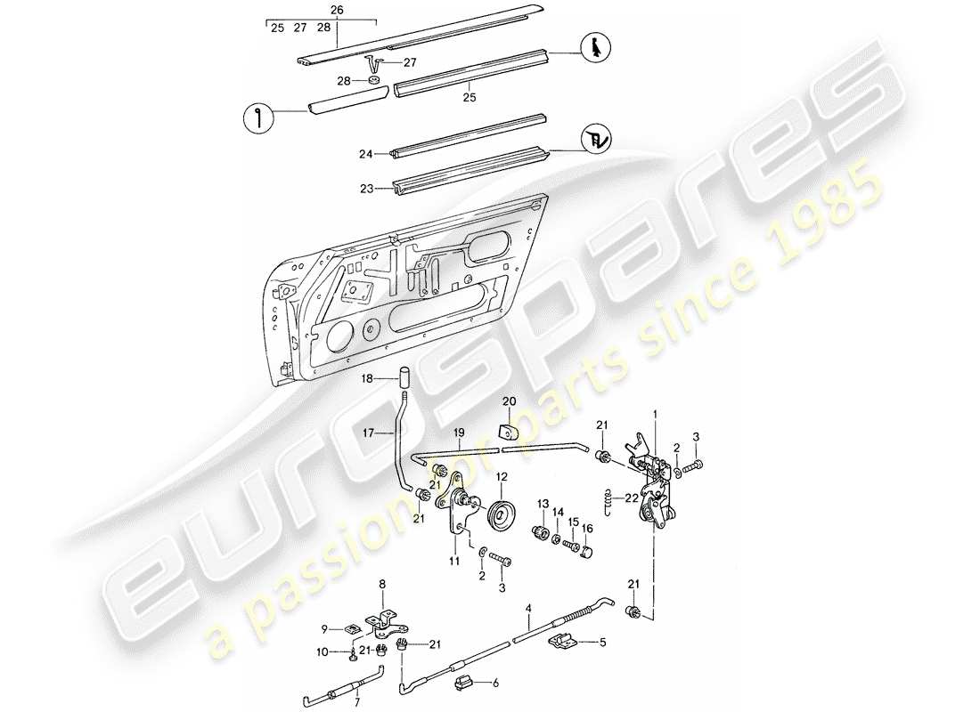 porsche 959 (1987) installation parts - for - door part diagram