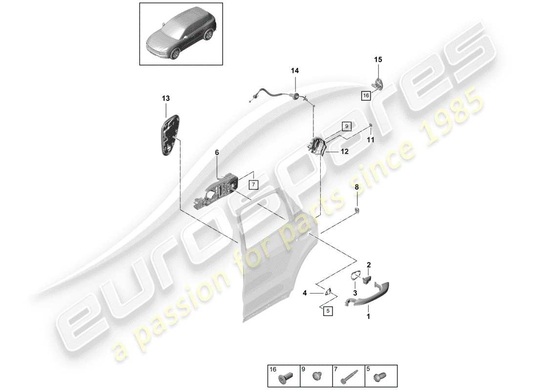 porsche cayenne e3 (2020) door handle, outer part diagram