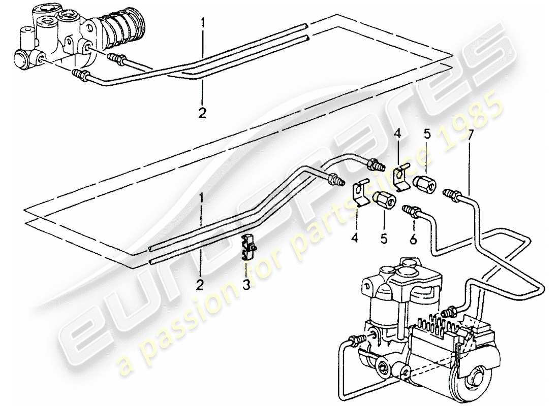 porsche 964 (1994) brake lines - front end part diagram