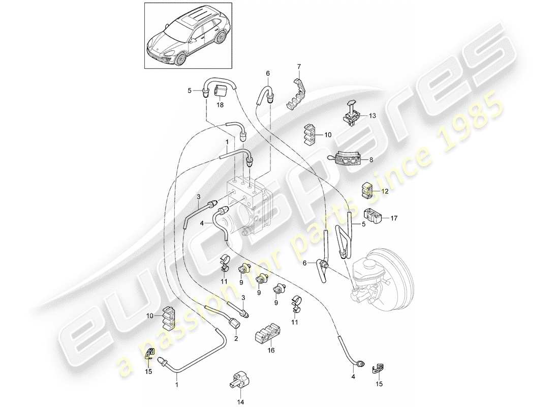 porsche cayenne e2 (2015) brake lines part diagram