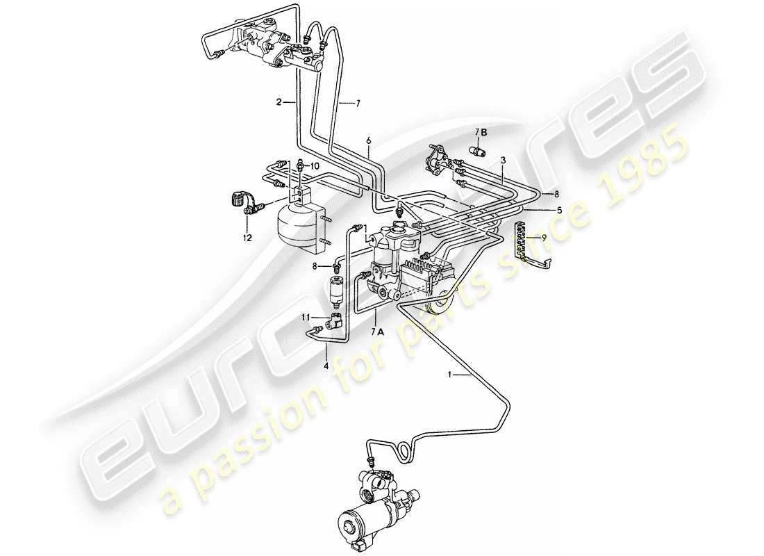 porsche 964 (1994) brake lines - front end part diagram