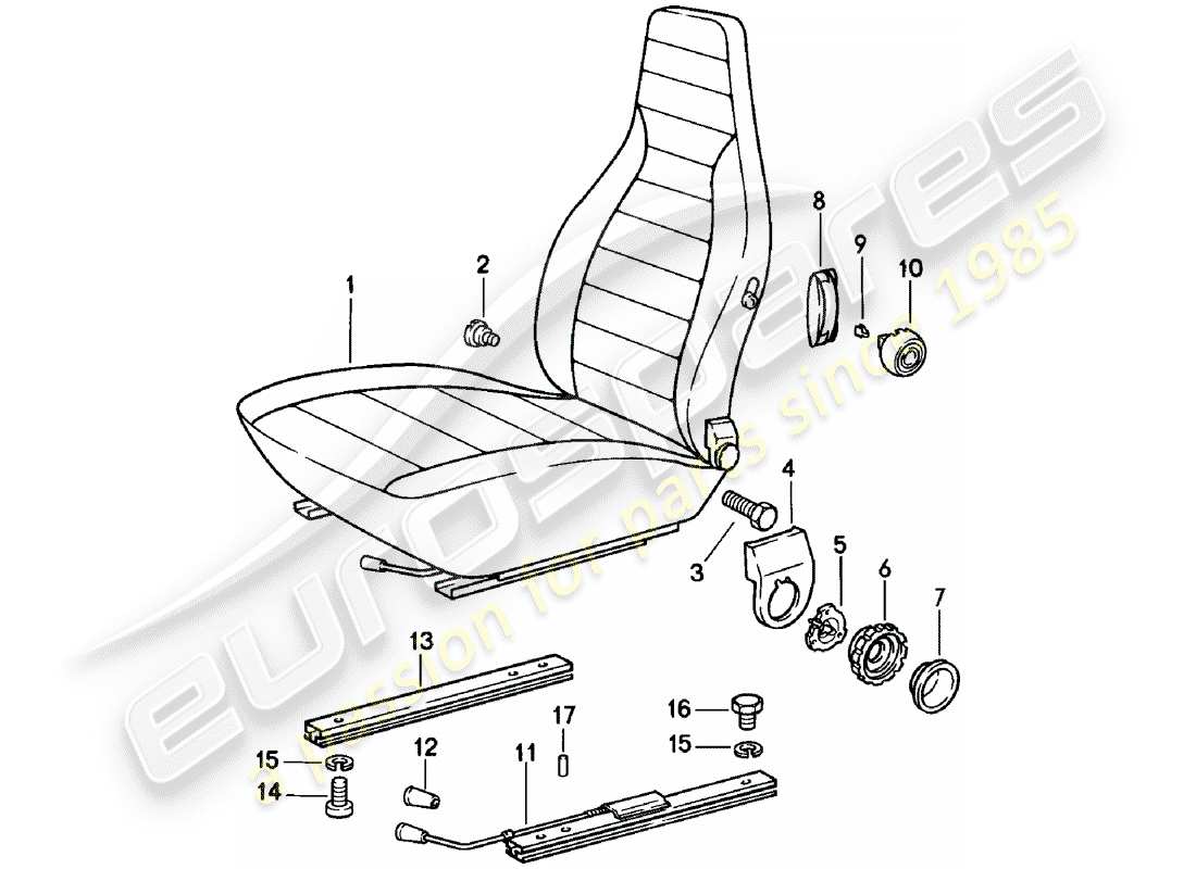 porsche 911 (1982) front seat - complete part diagram