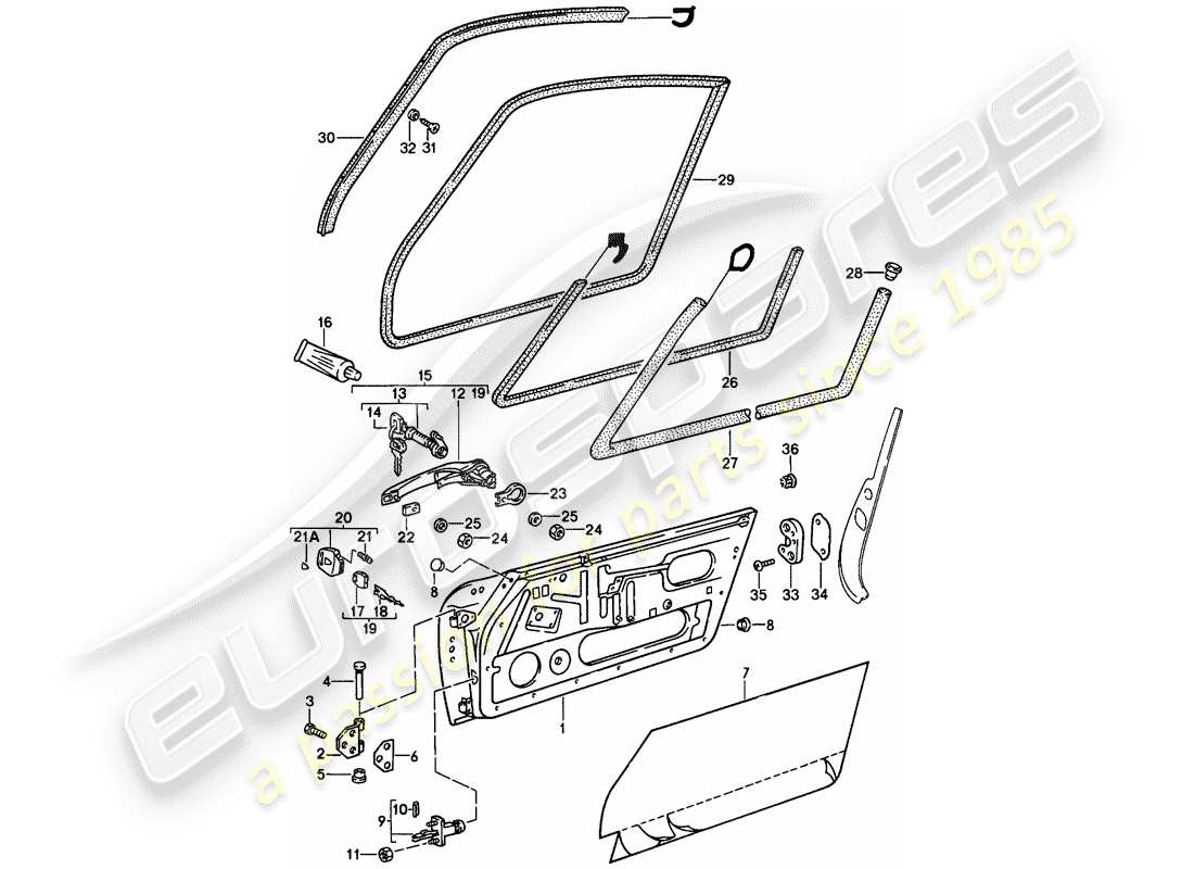 porsche 911 (1986) accessories - doors part diagram