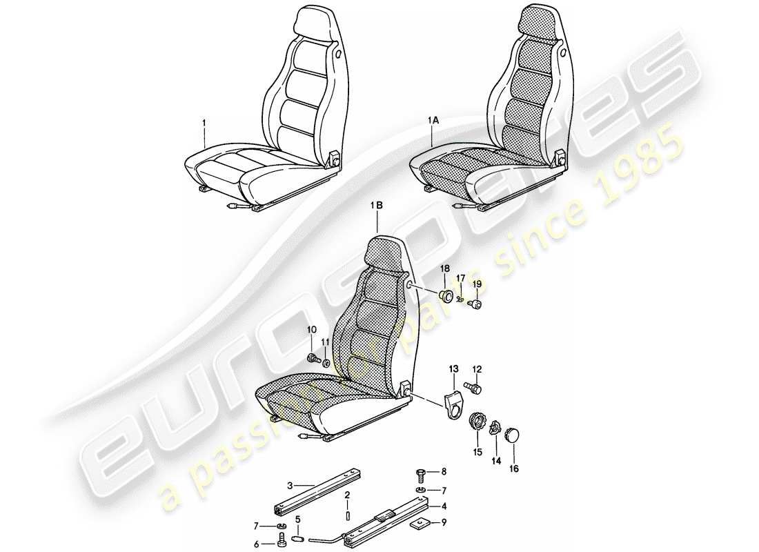 porsche 928 (1978) front seat - complete part diagram