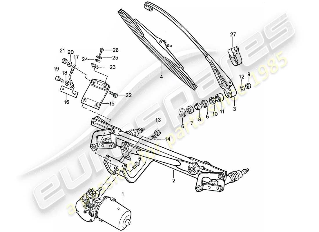 porsche 911 (1987) windscreen wiper system part diagram