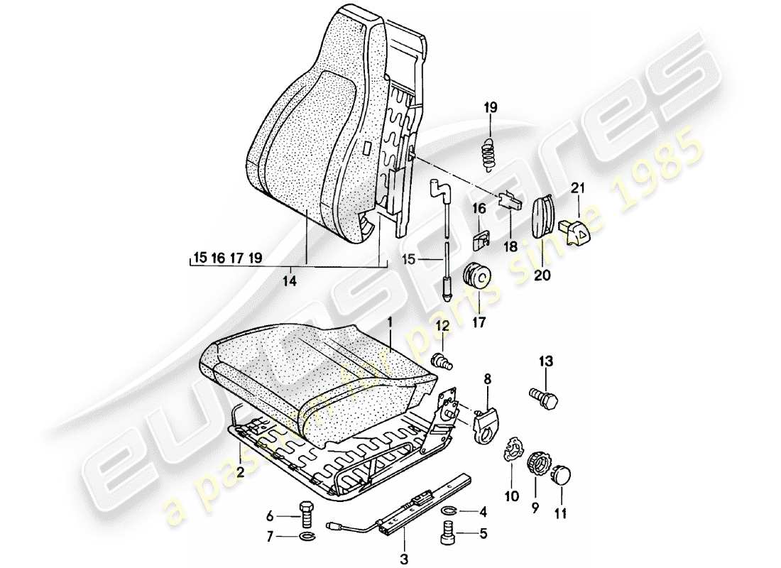 porsche 924 (1983) front seat - single parts part diagram