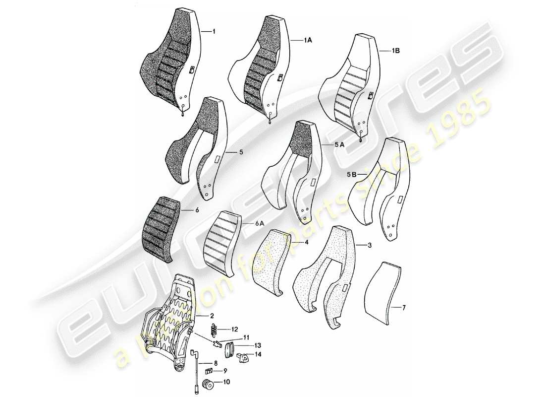 porsche 924 (1983) sports seat - backrest - and - single parts part diagram