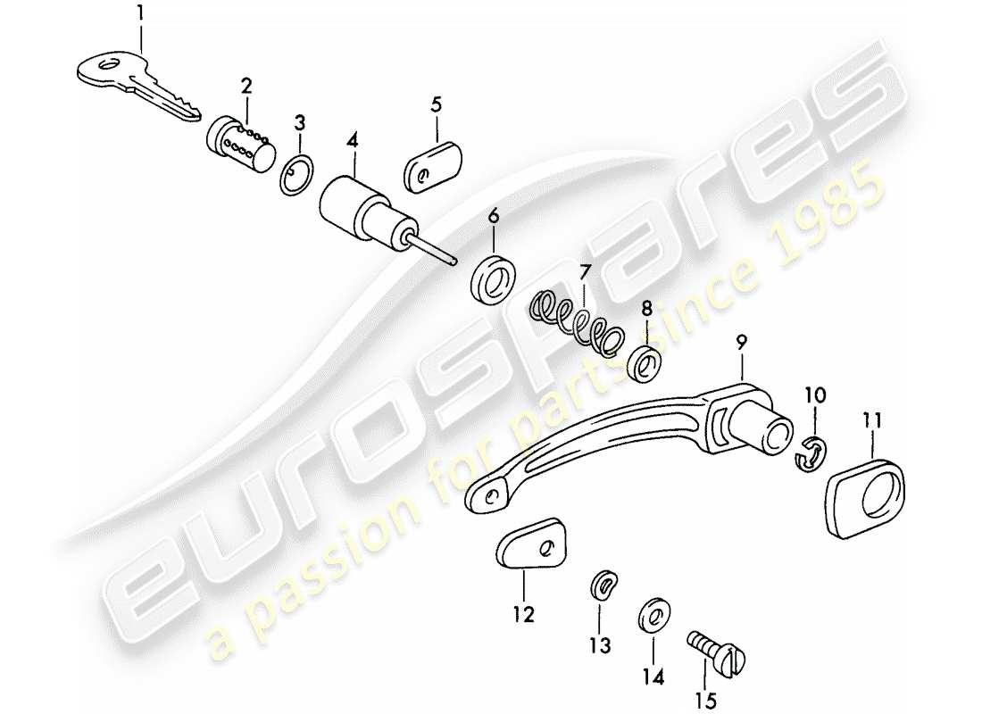 porsche 356/356a (1958) door handle, outer - and - single parts part diagram