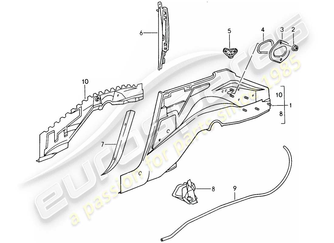 porsche 993 (1998) wheel housing part diagram