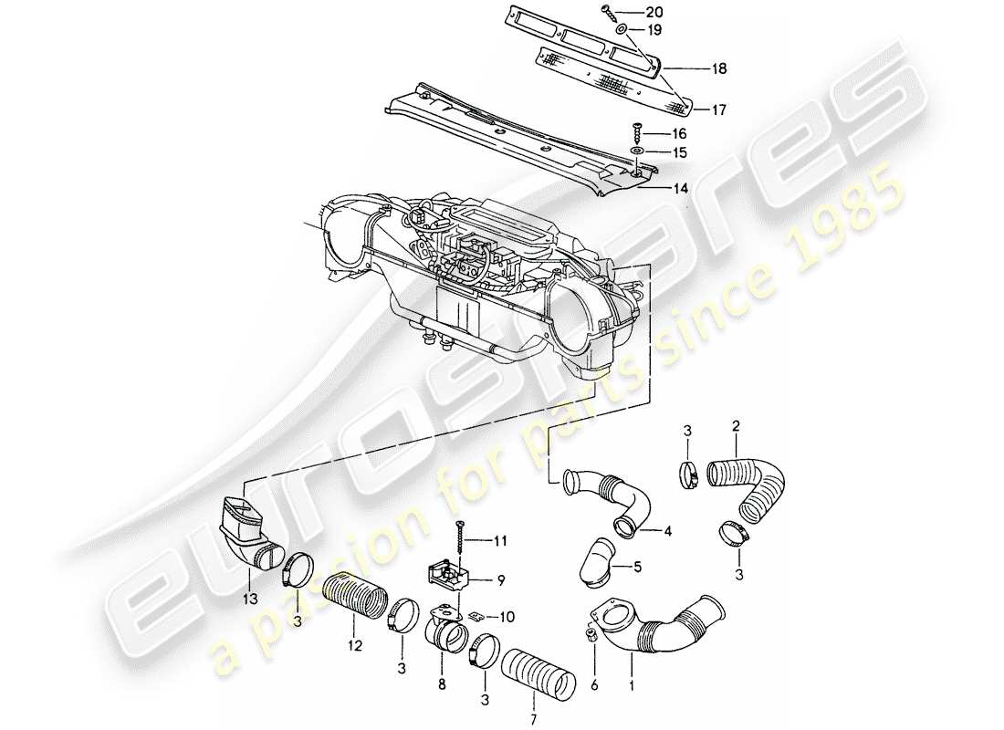 porsche 993 (1998) ventilation - heating system 1 part diagram