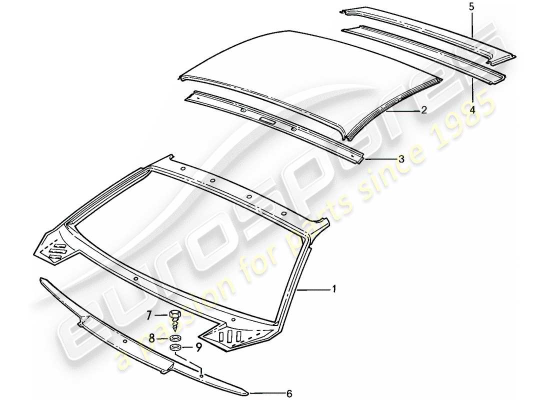 porsche 928 (1986) roof - cowl part diagram