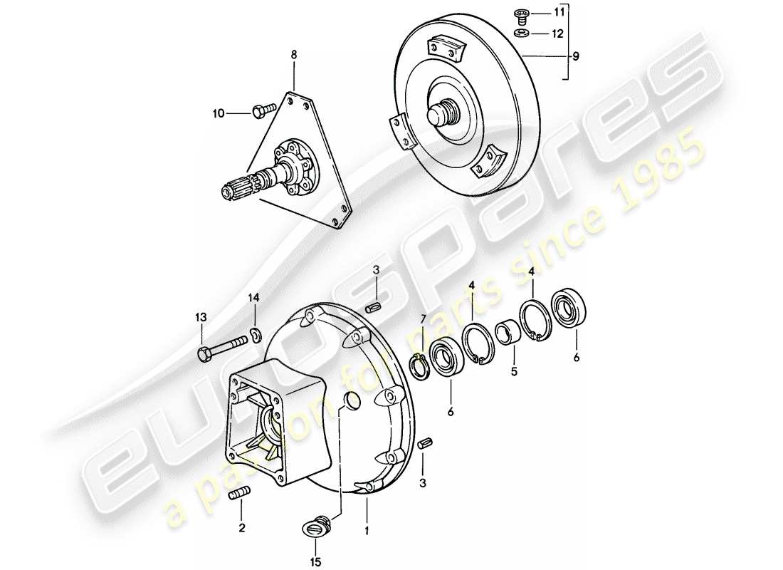 porsche 928 (1986) automatic transmission - torque converter - converter housing part diagram