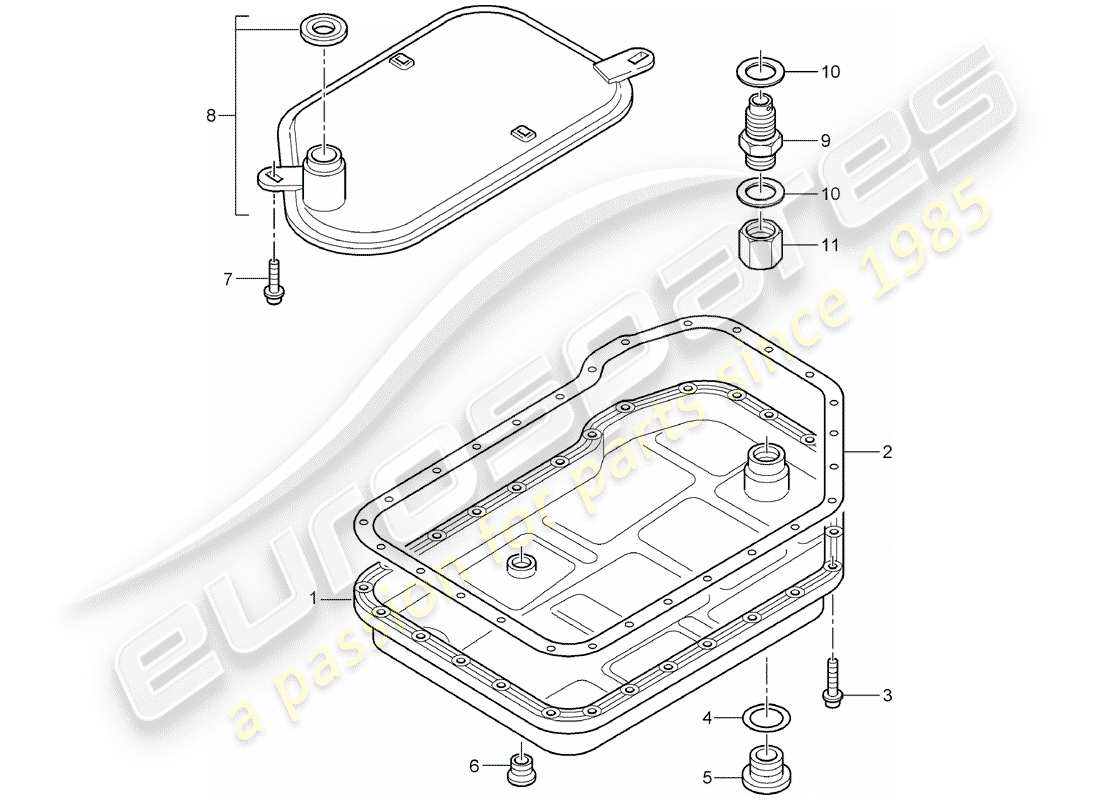 porsche 996 (2001) tiptronic - oil filter - oil pan - d >> - mj 2001 part diagram