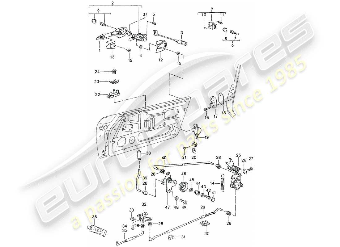 porsche 993 (1997) door latch part diagram