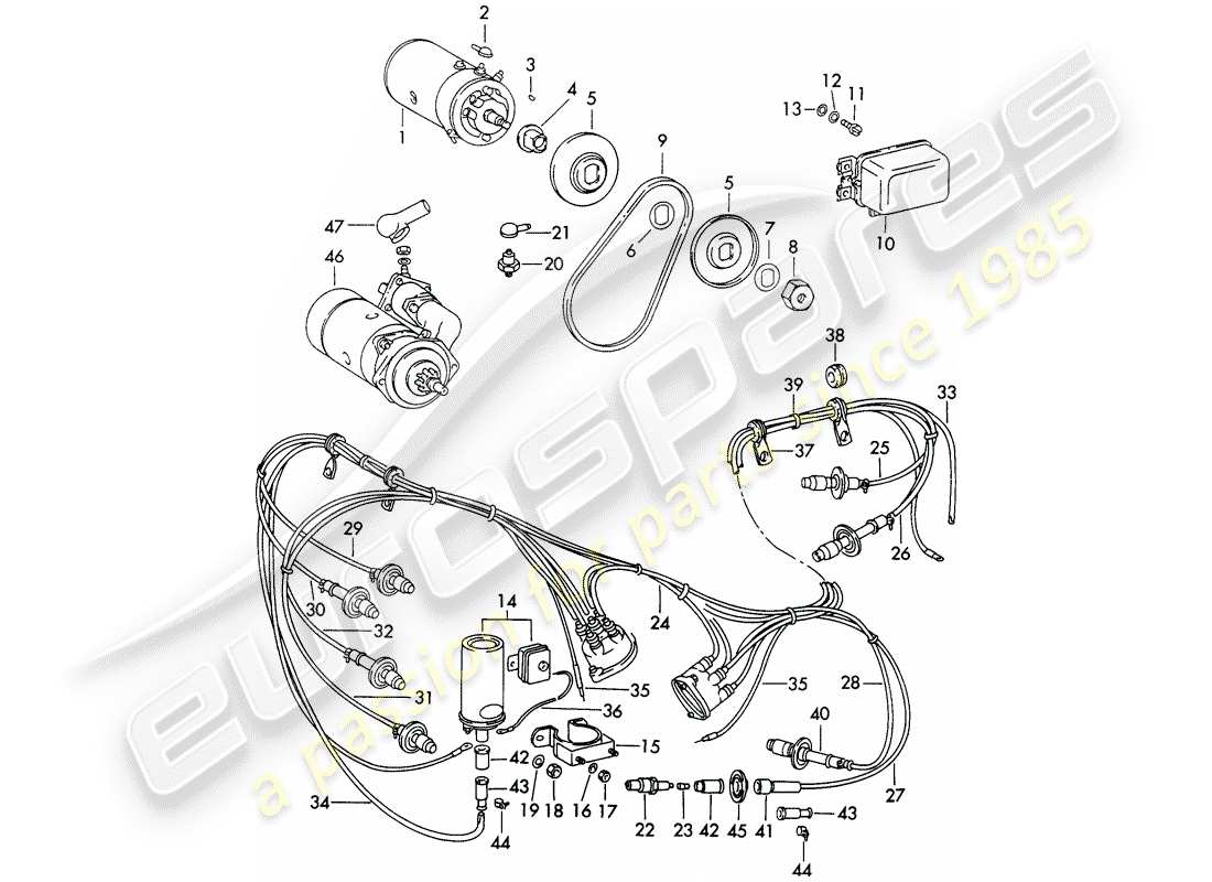 porsche 356b/356c (1965) electrical equipment - engine part diagram