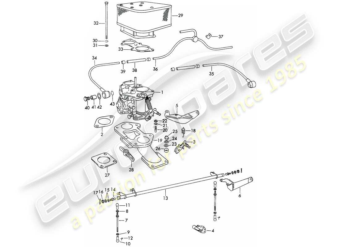 porsche 356b/356c (1965) carburetor - and - fuel supply line part diagram