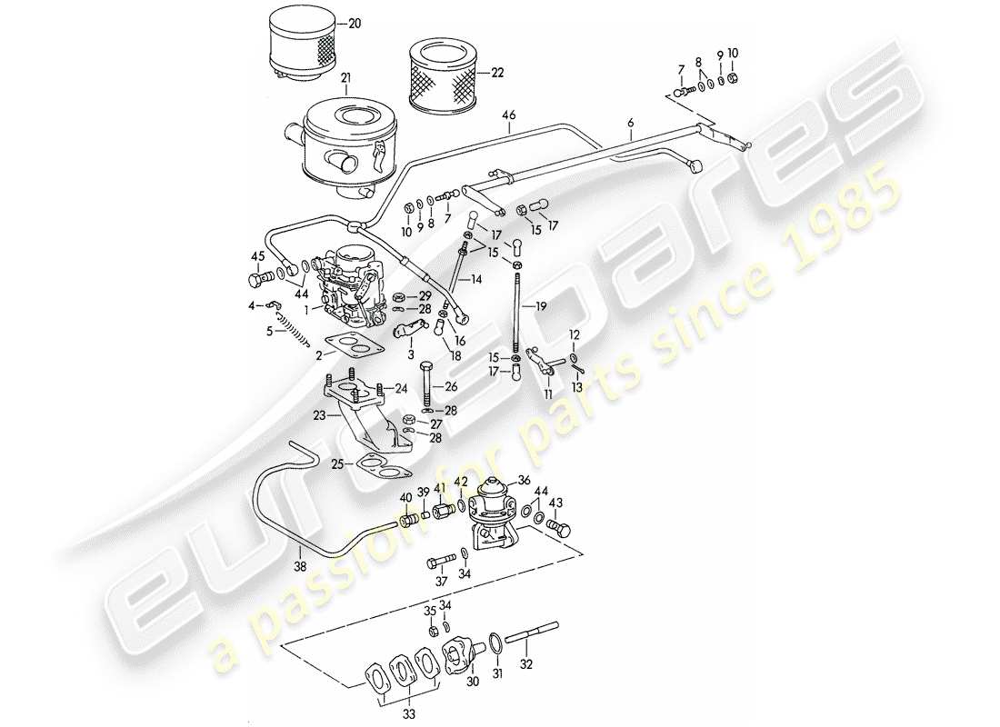 porsche 356/356a (1957) carburetor - pallas-zenit 32ndix - and - fuel supply line - m 67 001 >> - m 81 201 >> part diagram