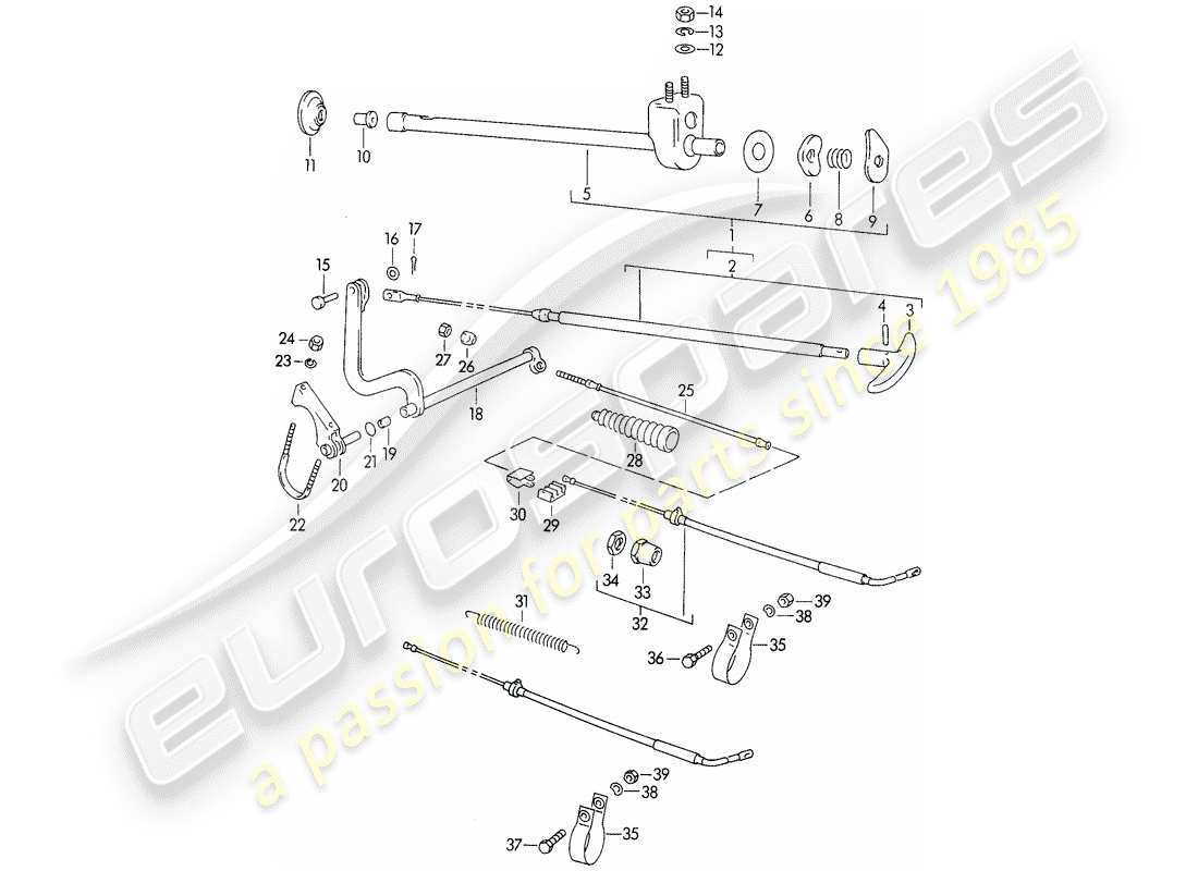 porsche 356/356a (1957) handbrake part diagram