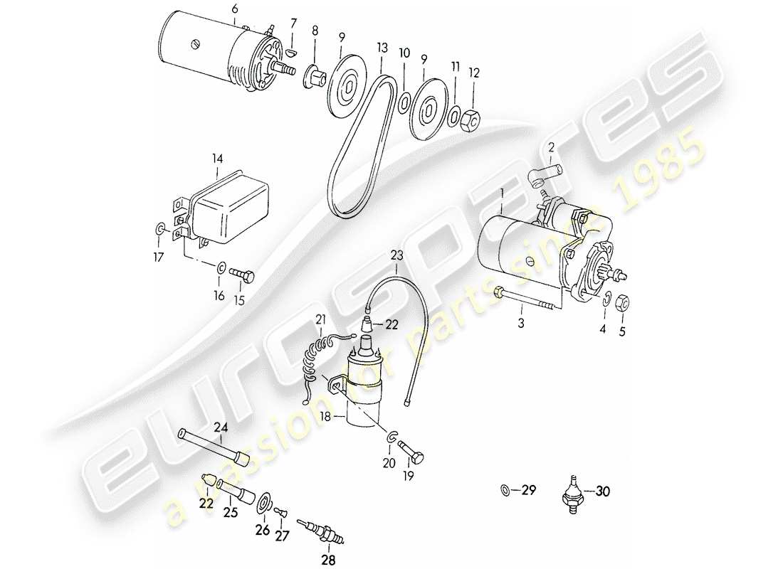 porsche 356/356a (1957) electrical equipment - engine part diagram