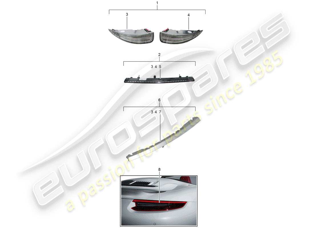 porsche tequipment 98x/99x (2019) rear light part diagram