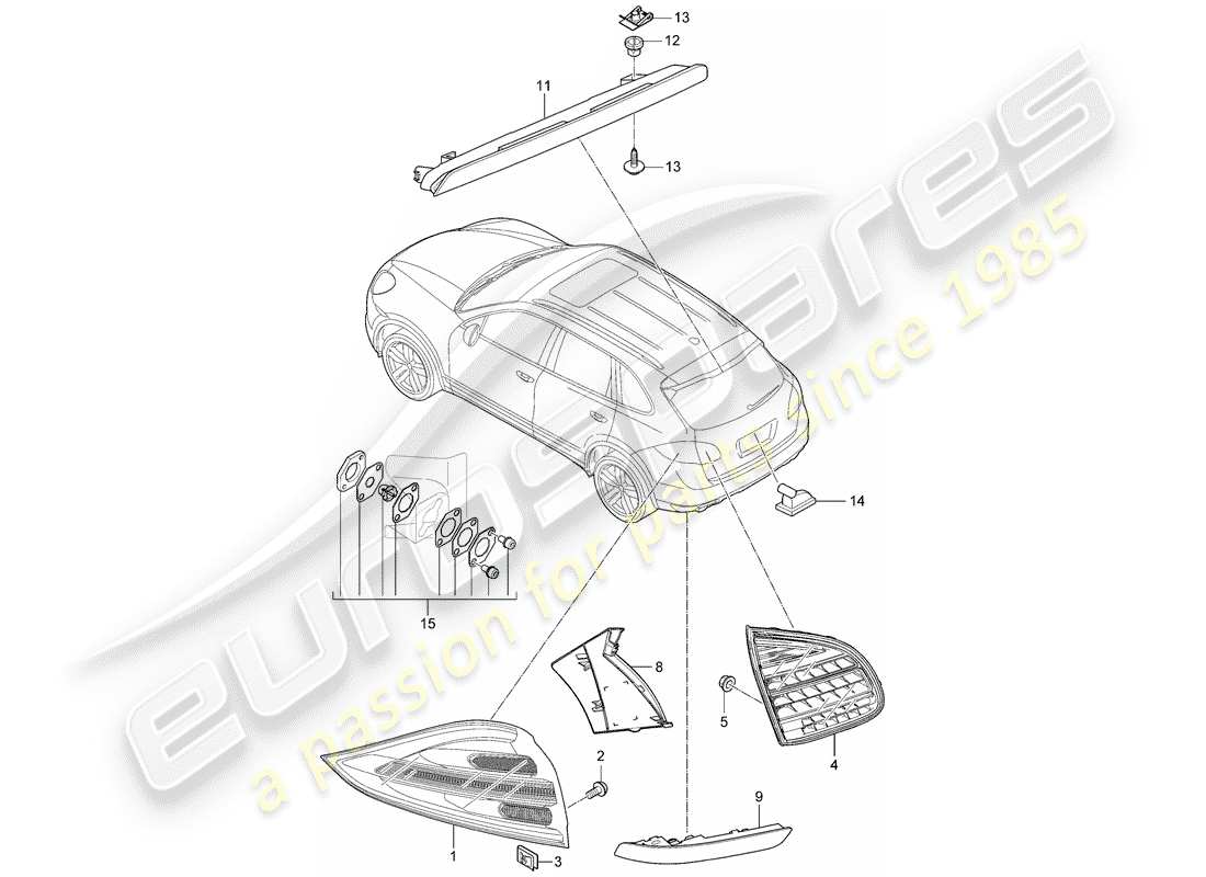 porsche cayenne e2 (2016) rear light part diagram