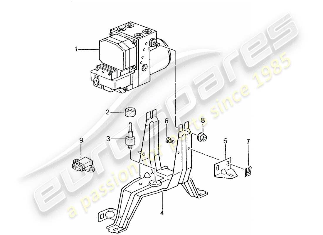 porsche boxster 986 (1998) hydraulic unit - anti-locking brake syst. -abs- - control and regulating unit part diagram