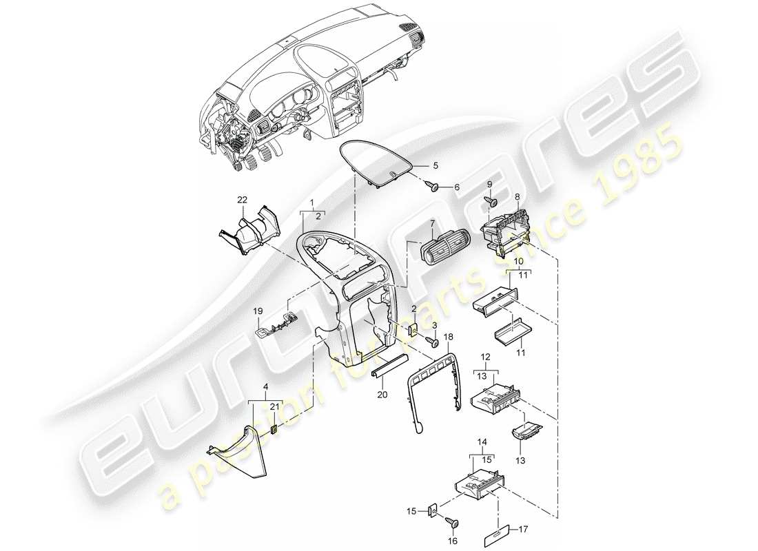 porsche cayenne (2006) dash panel trim part diagram