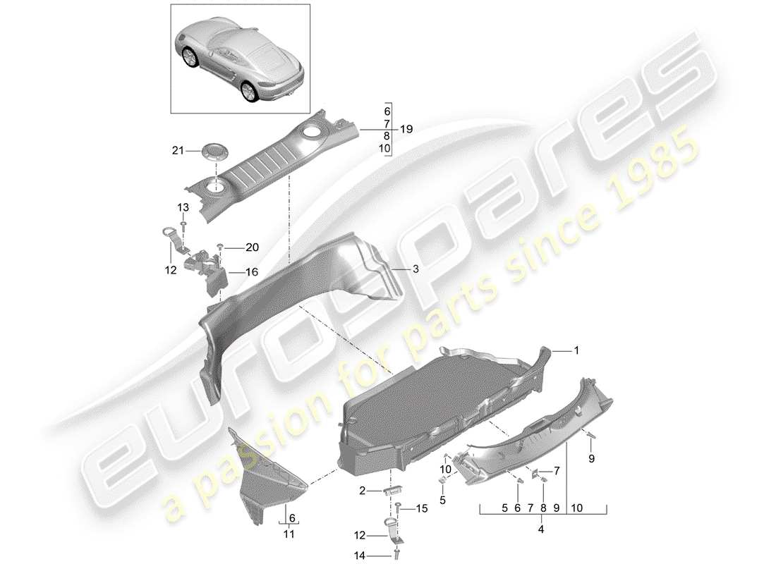 porsche 718 cayman (2019) boot lining part diagram