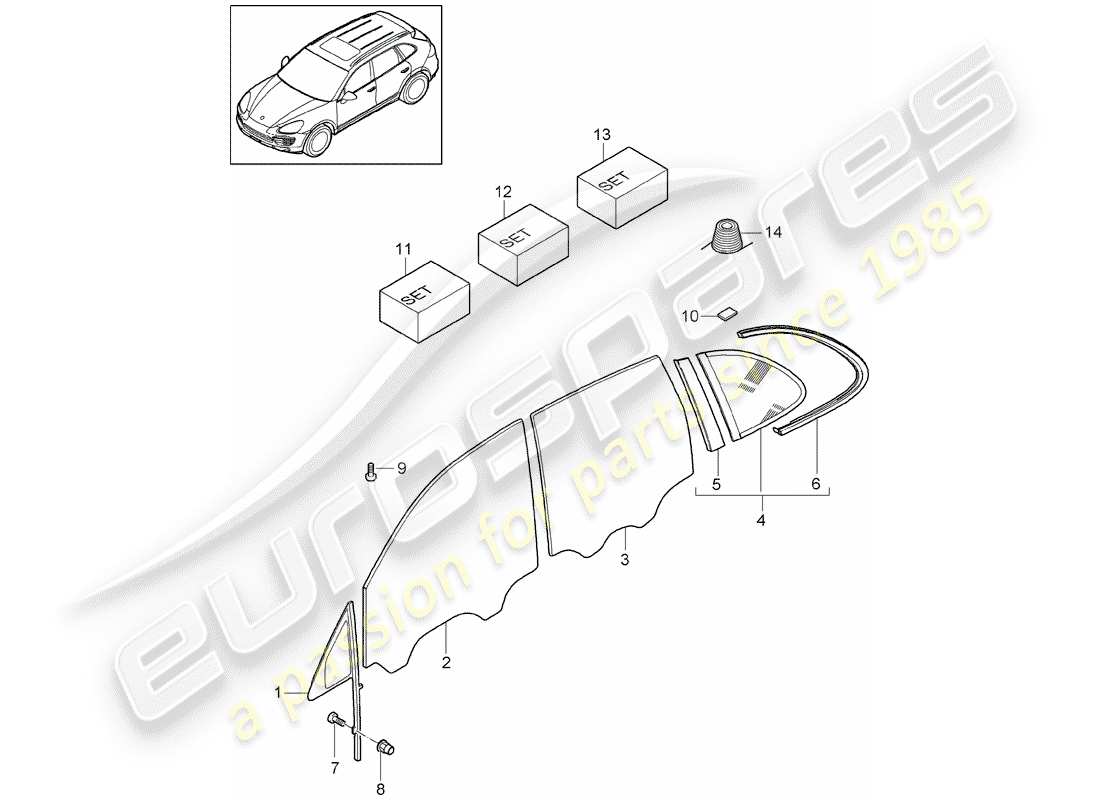 porsche cayenne e2 (2018) window glasses part diagram