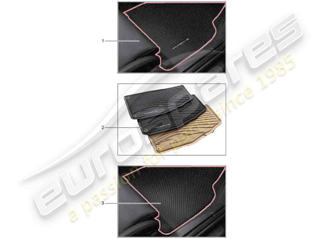 porsche tequipment 98x/99x (2017) 1 set footmats (textile) part diagram