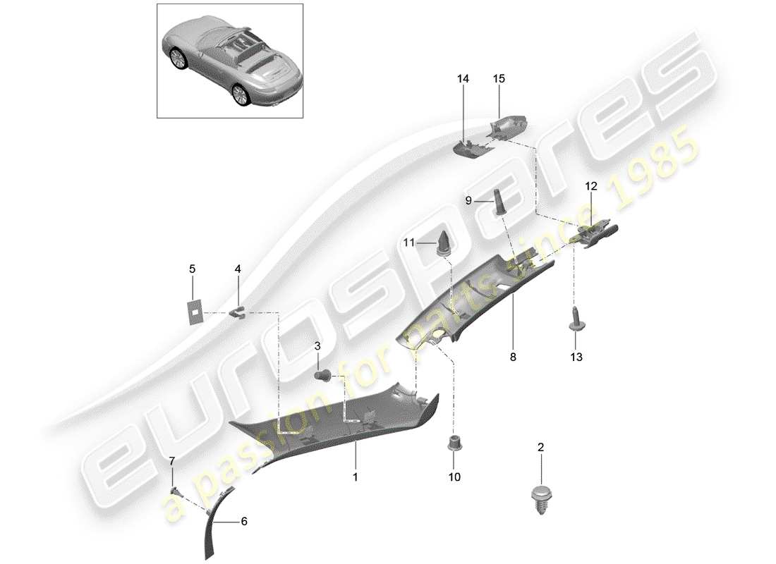 porsche 991 (2014) a-pillar part diagram