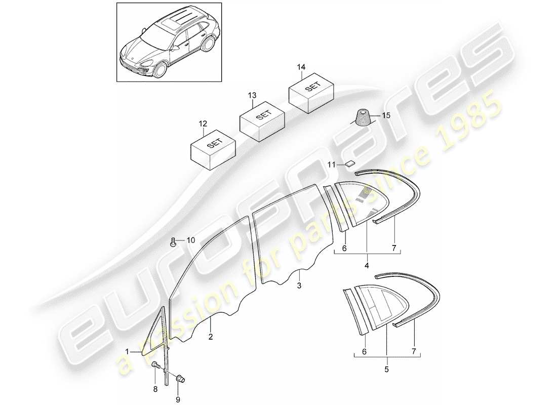 porsche cayenne e2 (2016) window glasses part diagram