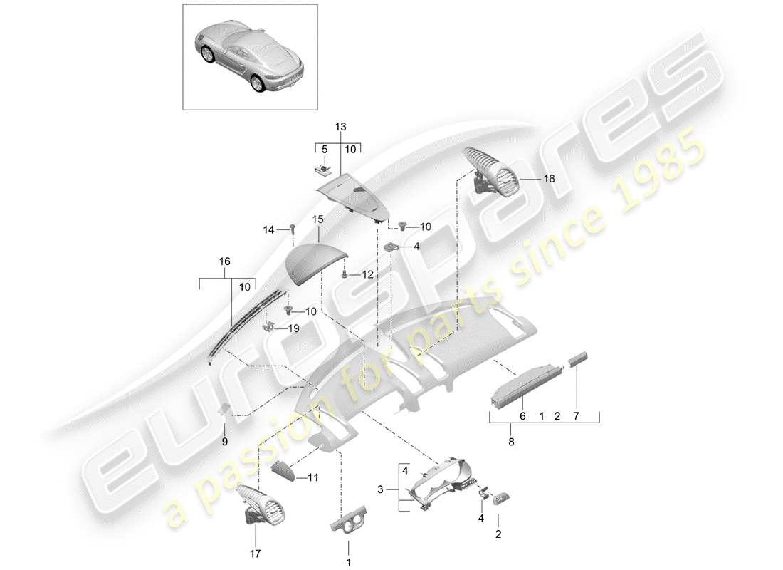 porsche 718 cayman (2017) accessories part diagram