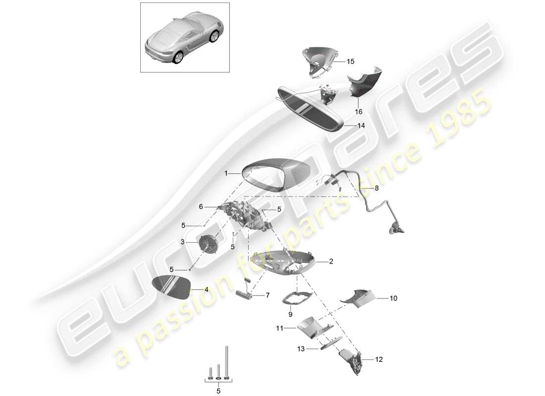 porsche 718 cayman (2017) rear view mirror part diagram