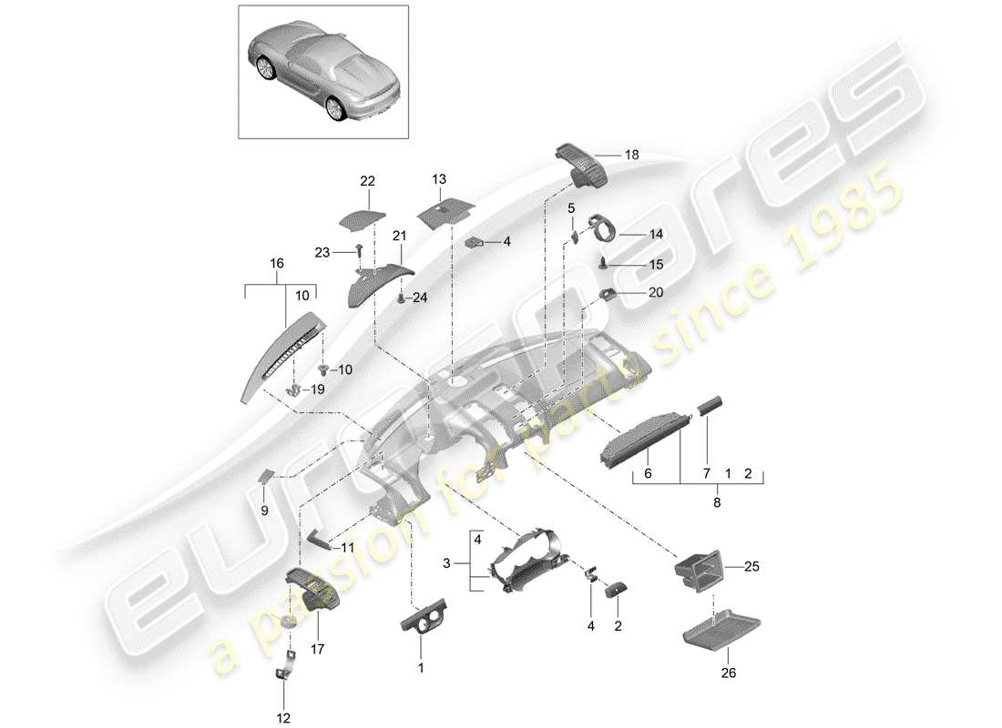 porsche boxster spyder (2016) accessories part diagram