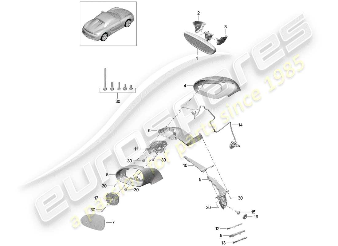 porsche boxster spyder (2016) rear view mirror inner part diagram