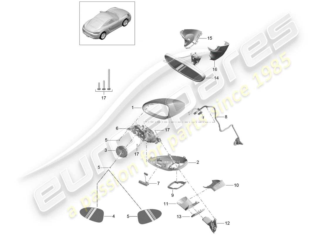 porsche 718 cayman (2018) rear view mirror part diagram