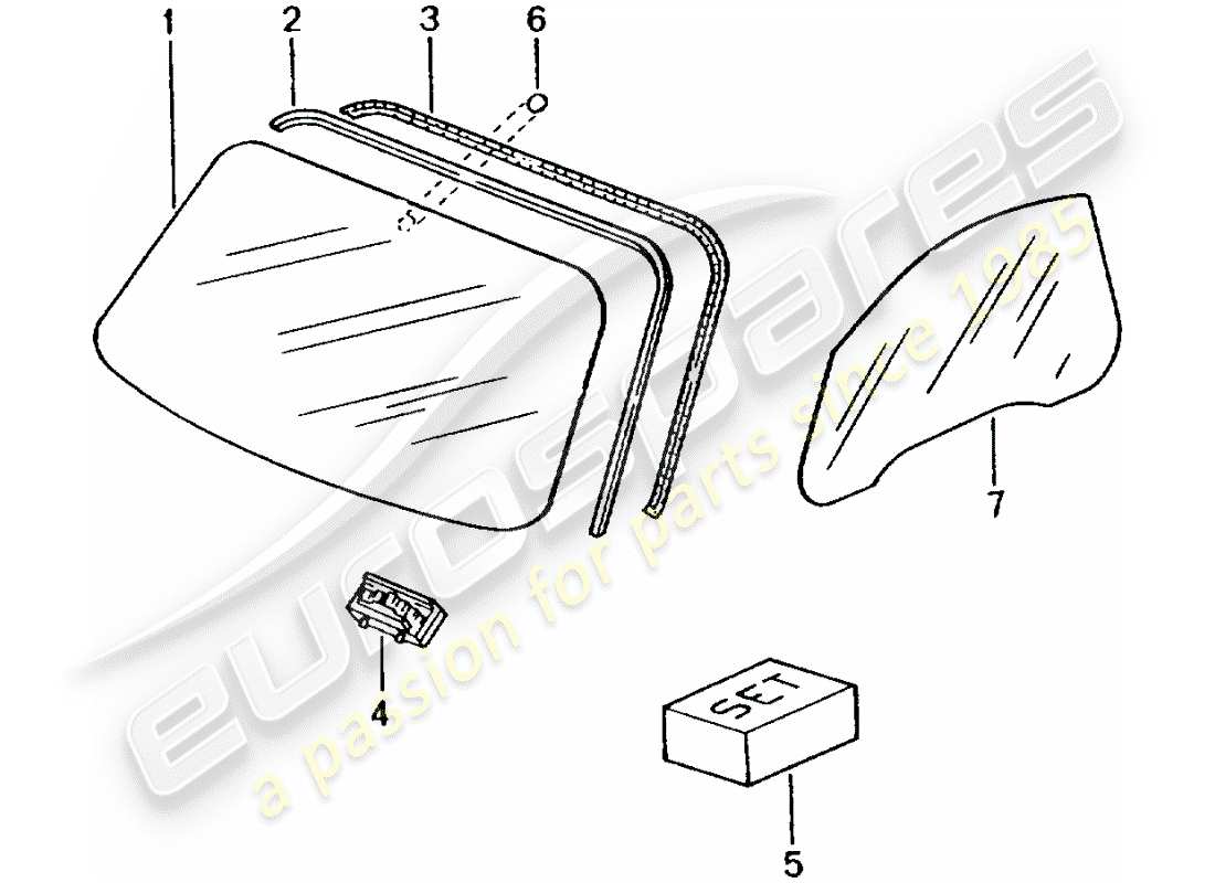 porsche boxster 986 (2000) window glasses part diagram