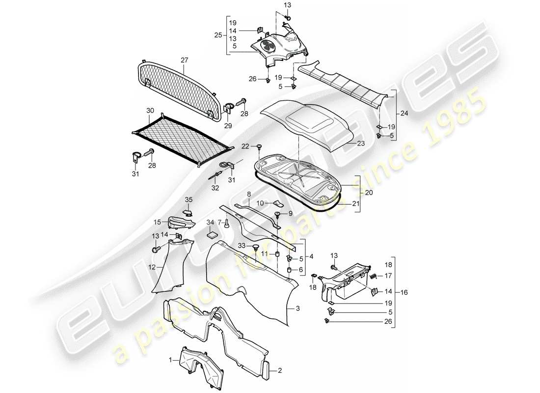 porsche cayman 987 (2007) trims part diagram